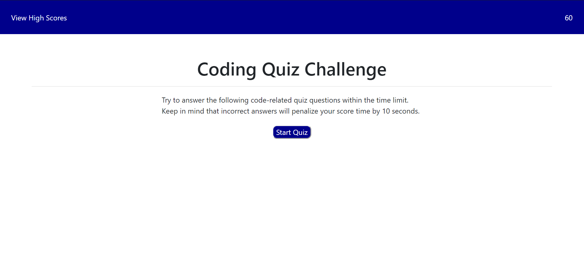 Coding Quiz Screenshot