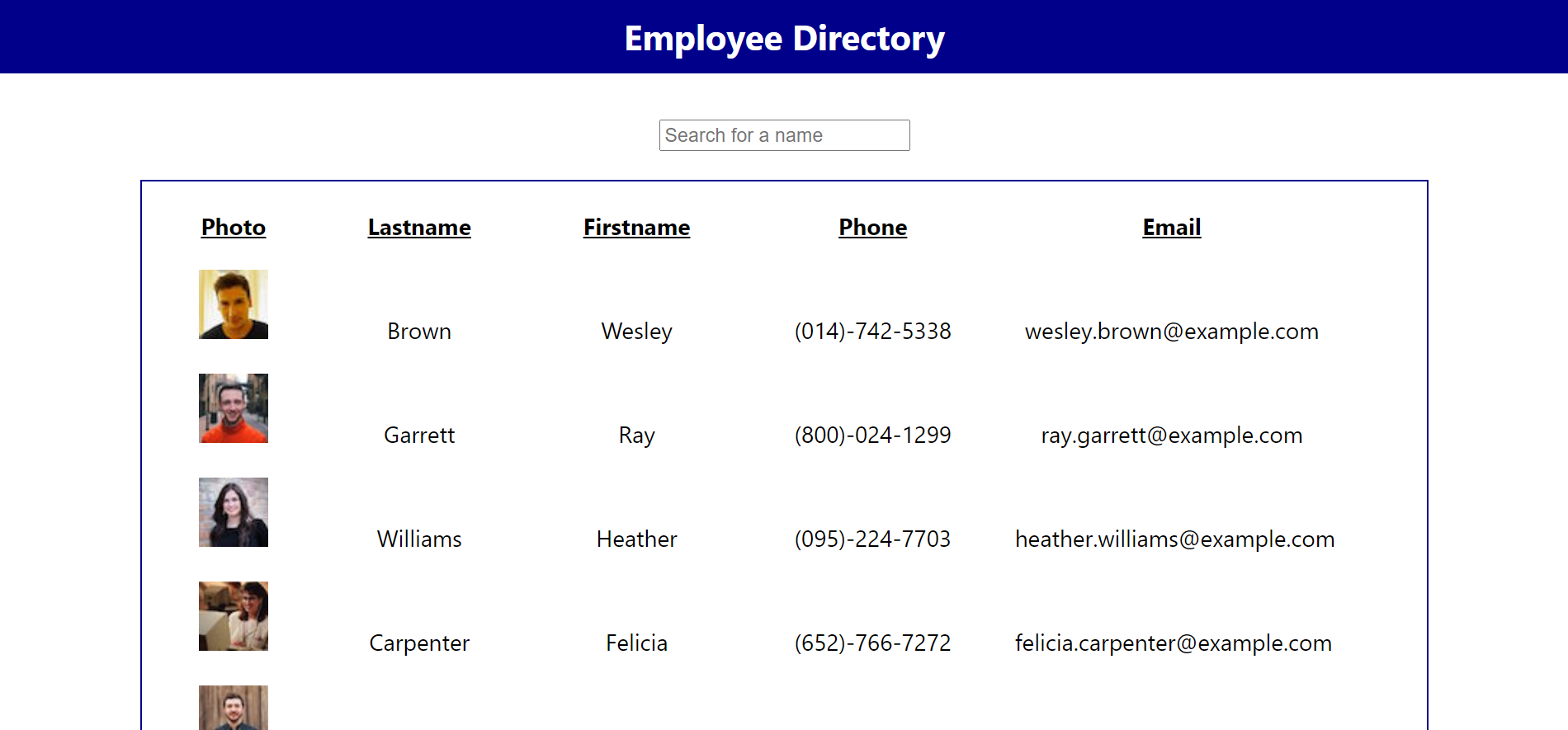 User Directory Screenshot