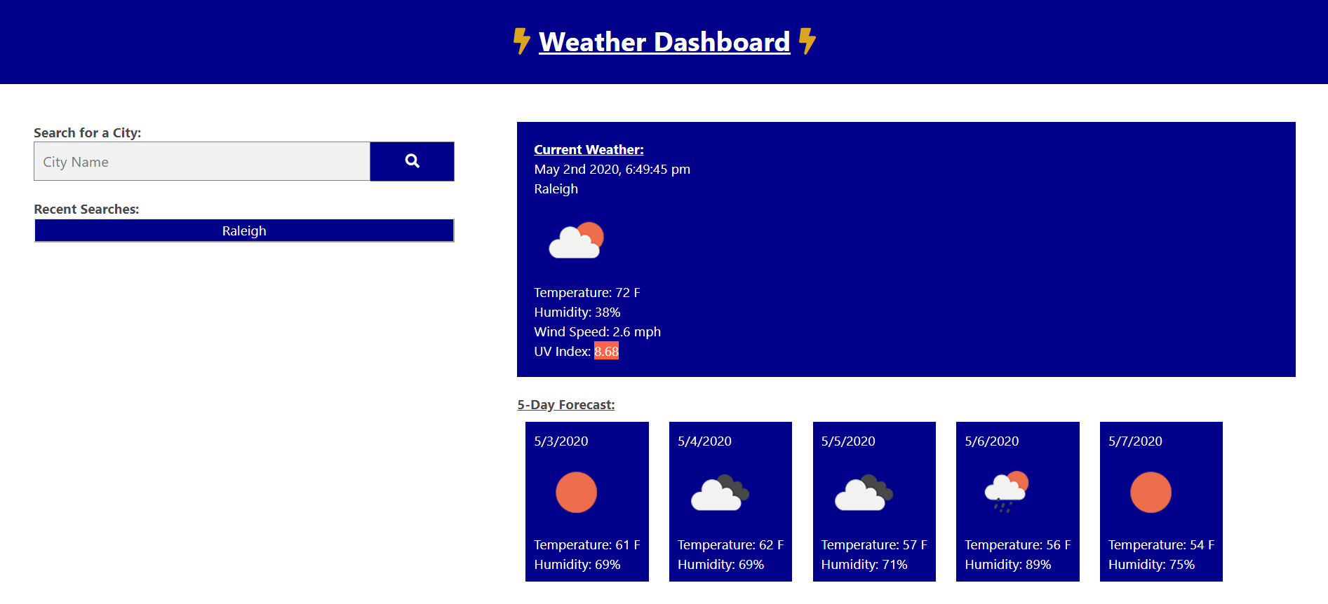 Weather Dashboard Screenshot
